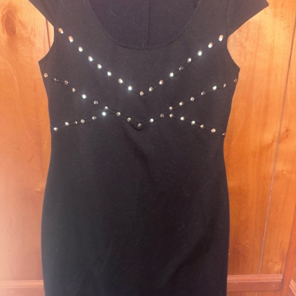 LOVINGLY WORN BLACK DRESS WITH GOLD STUDS - Picture 3 of 5